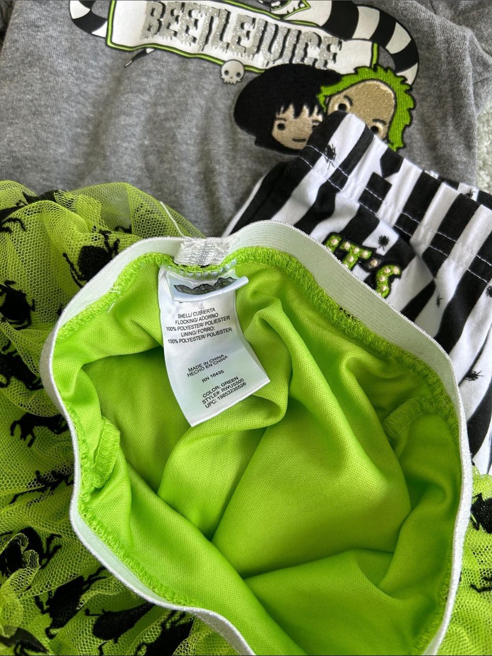 Beetlejuice Kids' Green & Gray Costume Set - Tutu Skirt & Striped Pants - Picture 7 of 8
